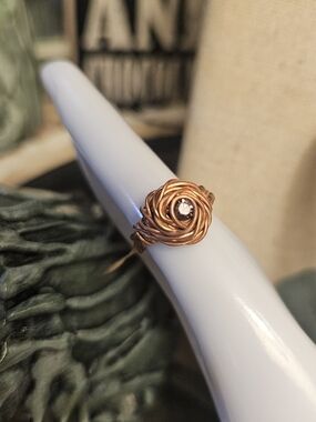 Handcrafted Copper Rose Amethyst Wire Ring Sz 6